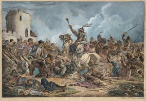Bataille entre les Georgiens et les tribus de montagne - Bitwa Gruzinów z plemionami górskimi - Orłowski (Orłowski), Aleksander Osipowicz (1777-1832) - 1826 - Litografia, akwarela - 54x77 - Kolekcja prywatna