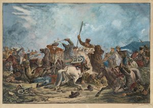 Kirgizi (Kirgizi ) i Kozacy - Bitwa Kirgizów i Kozaków - Orłowski (Orłowski), Aleksander Osipowicz (1777-1832) - 1826 - Litografia, akwarela - 54x77 - Kolekcja prywatna