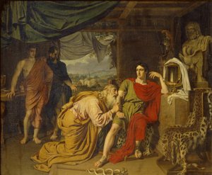 Priam ze łzami w oczach błaga Achillesa, błagając o ciało Hectora, 1824