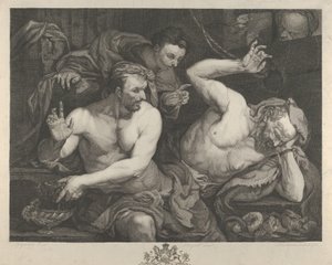 Józef interpretujący sny głównego kamerdynera i piekarza faraona, 1766 r. autorstwa Alexander Bannerman