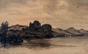 Włoski pejzaż z budynkiem z kopułą (ołówek i pranie na papierze) autorstwa Alexander Cozens