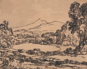 Krajobraz z jeziorem i odległą górą autorstwa Alexander Cozens