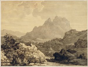 Уулын ландшафт, 1780 он (бор хөрсөөр бэлтгэсэн цаасан дээр саарал, хүрэн угаах)поли