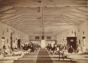 Szpital Placu Zbrojowni, Wnętrze Oddziału K, ca. 1863. autorstwa Alexander Gardner.