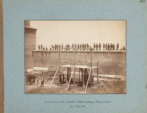Egzekucja spiskowców w sprawie zabójstwa Lincolna. Rusztowanie autorstwa Alexander Gardner