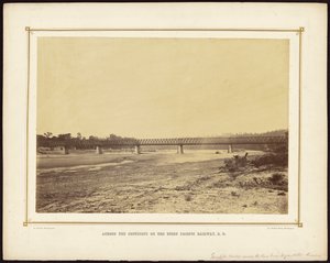 [Most Turnpike przez rzekę Kaw w pobliżu Wyandotte w stanie Kansas]. autorstwa Alexander Gardner