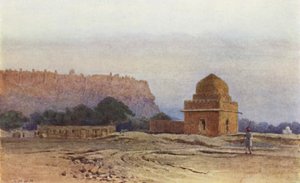 Fort Gwalior przed wschodem słońca (kolor lito) autorstwa Alexander Henry Hallam Murray