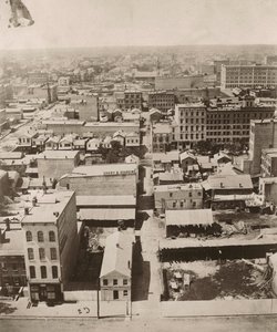 Widok na zachód z kopuły gmachu sądu w Chicago, 1858