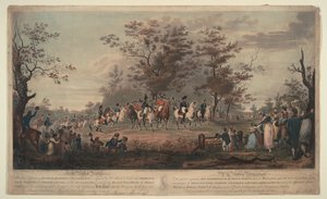 Książę regent, Wilhelm III Pruski, Aleksander I, generał Blücher i hetman Płatow przeglądają wojska autorstwa Alexander Ivanovich Sauerweid