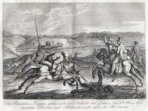 Wojska rosyjskie idą po bitwie pod Lutzen z powrotem przez Łabę - Sauerweid, Aleksander Iwanowicz (1783-1844) - 1813 - Trawienie - 21x26 - Kolekcja prywatna autorstwa Alexander Ivanovich Sauerweid