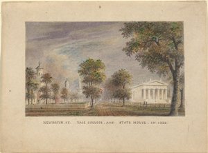 New Haven CT. Yale College i State House w 1830 r autorstwa Alexander Jackson Davis