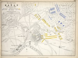 Mapa bitwy pod Hanau, wydana przez William Blackwood and Sons, Edinburgh i Londyn, 1848 (rycina ręcznie kolorowana)