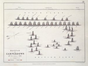 Plan bitwy pod Camperdown, 11 października 1797, ok. 1830 autorstwa Alexander Keith Johnston