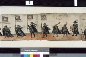 Fragment obrazu The Huntly Funeral Procession, który podobno został użyty podczas pogrzebu George