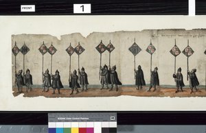 Fragment obrazu The Huntly Funeral Procession, który podobno został użyty podczas pogrzebu George