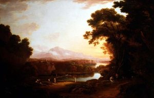 Włoski pejzaż z tańczącymi chłopami (olej na płótnie) autorstwa Alexander Nasmyth
