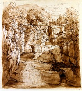 The Bracklinn Falls, Perthshire, c.1810 (pióro i brązowy tusz z praniem na papierze) autorstwa Alexander Nasmyth