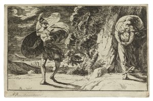 Fingal Encounters Carbon Carglass, c. 1774 (akwaforta na papierze kremowym)
