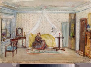 Scenografia do opery „Eugeniusz Oniegin” Piotra Czajkowskiego (1840-1893) (Scenografia do opery Eugeniusz Oniegin P. Czajkowskiego) - Oeuvre de Alexander Valentinovich Sredin (Sredine) (1872-1934), akwarela i biały na papierze