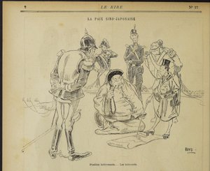 Chińsko-japoński pokój, ciekawa pozycja. Zainteresowani. Od: Le Rire, 11 maja 1895, 1895. autorstwa Alexander Stuart Boyd