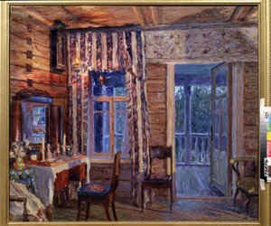 Wnętrze z ikoną lampy. Malarstwo Aleksandra Wiktorowicza Morawowa (Aleksander Wiktor) (1878-1951), olej na płótnie