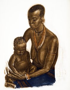Kobieta MGogo z dzieckiem (Dodoma), z Rysunku i malarstwa Afryki, wykonana podczas wyprawy Citroen Centre Afrique, druga misja Haardt Audouin-Dubreuil, wyd. Paryż, 1927 (kolor li