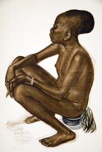 Kotiane, młoda dziewczyna Mangbetou (Niangara) (Haut Ouelle), z Rysunków i obrazów Afryki, wykonana podczas wyprawy Citroen Centre Afrique, druga misja Haardt Audouin-Dubreuil, wyd. Paryż,