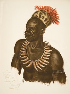 Louaho, szef kuchni Wagenia (Stanleyville), z Rysunku i malarstwa Afryki, wykonany podczas wyprawy Citroen Centre Afrique, druga misja Haardt Audouin-Dubreuil, wyd. Paryż, 1927 (kolor świeci