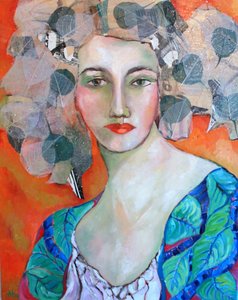 Kobieta o żywych kolorach liści autorstwa Alexandra Higgins