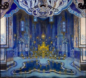 Projekt dekoracji „La Salle du Trone” w „Le Rossignol”, 1914 autorstwa Alexandre Benois