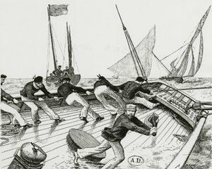 Wyścig żeglarski: Le turn du Bateau-Buoée - rysunek A. Brun, Biblia. Art deco. autorstwa Alexandre Brun