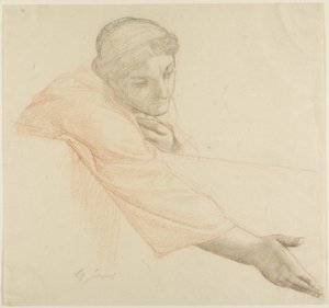 Kobieta sięgająca przez mur, studium do Życia św. Ludwika, króla Francji autorstwa Alexandre Cabanel