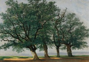 Cztery duże drzewa (olej na płótnie) autorstwa Alexandre Calame