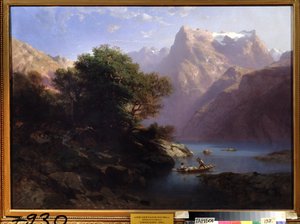 ""Górski krajobraz z jeziorem w Szwajcarii"" (Mountain lake) Obraz Alexandre Calame (1810-1864) 1860 Regional Art Gallery, Tambow Rosja autorstwa Alexandre Calame