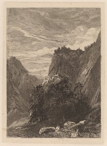 Drzewa u stóp klifu autorstwa Alexandre Calame