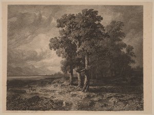 Drzewa podczas burzy autorstwa Alexandre Calame