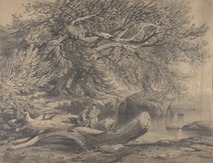 Dwóch mężczyzn odpoczywających nad jeziorem recto..., początek do połowy XIX wieku. autorstwa Alexandre Calame