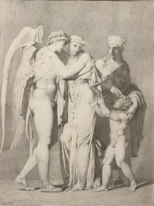 Kupidyn i Psyche (ołówek i szary tusz na papierze) autorstwa Alexandre Evariste Fragonard