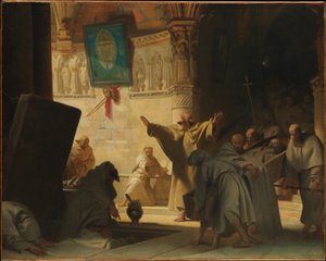 Dramatyczna scena z mnichami w krypcie autorstwa Alexandre Evariste Fragonard