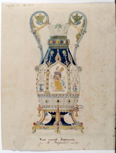 Japońska karafka wazon akwarela autorstwa Alexandre Evariste Fragonard (1780-1850) 1832 Sevres. Produkcja porcelany autorstwa Alexandre Evariste Fragonard