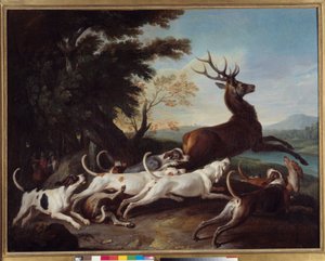 Polowanie: „Debuche du deer” Obraz Francois Desportes (1661-1743) 1718 Nd. 1,1x1,45 m Rouen, Muzeum Sztuk Pięknych autorstwa Alexandre Francois Desportes