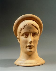 Zbliżenie wotywnej kobiecej głowy z brązu z czapką, cywilizacja italska, IV-III wiek p.n.e. autorstwa Nicolas Toussaint Charlet