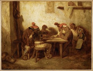 Hiszpanie grający w karty, znani również jako Katalończycy ... autorstwa Alexandre Gabriel Decamps