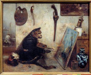 Malarz małp Obraz autorstwa Alexandre Gabriel Decamps (1803-1860) 1833 Ndz. 0,32x0,4m. - Malarz małp. Obraz Alexandre Gabriel Decamps (1803-1860)