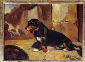 Basset hound „”Polujące psy w spoczynku”” Obraz Alexandre Gabriel Decamps (1803-1860) 1834 Dim 0,48x0,35 m Paryż, Luwr