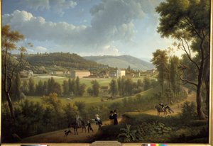 Widok wsi Jouy en Josas (Jouy-En-Josas) z fabryką założoną w 1785 roku przez Oberkampfa (1738 - 1815). Obraz Alexandre Dunouy (1757-1841)