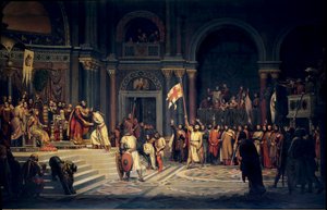 Pierwsza krucjata: „” Godefroy (Godefroi) z Bouillon (1061-1100), książę Dolnej Lotaryngii, działający w posłuszeństwie cesarzowi bizantyjskiemu Aleksemu Komnenowi, w Konstantynopolu
