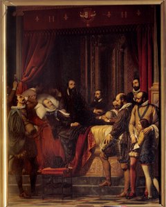 Śmierć króla Francji Henryka IV (1553-1610), jego ciało jest wystawione w Luwrze Malarstwo Alexandre Hesse (1806-1879)