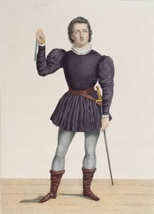 Frederick Lemaitre (1800-76) jako Edgard w "Narzeczonej z Lammermooru" Waltera Scotta (1771-1832) w Theatre de la Porte Saint-Martin (rycina kolorowa) autorstwa Alexandre Lacauchie