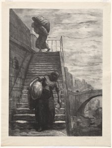 Praczki schodzące po schodach Quai autorstwa Alexandre Lunois